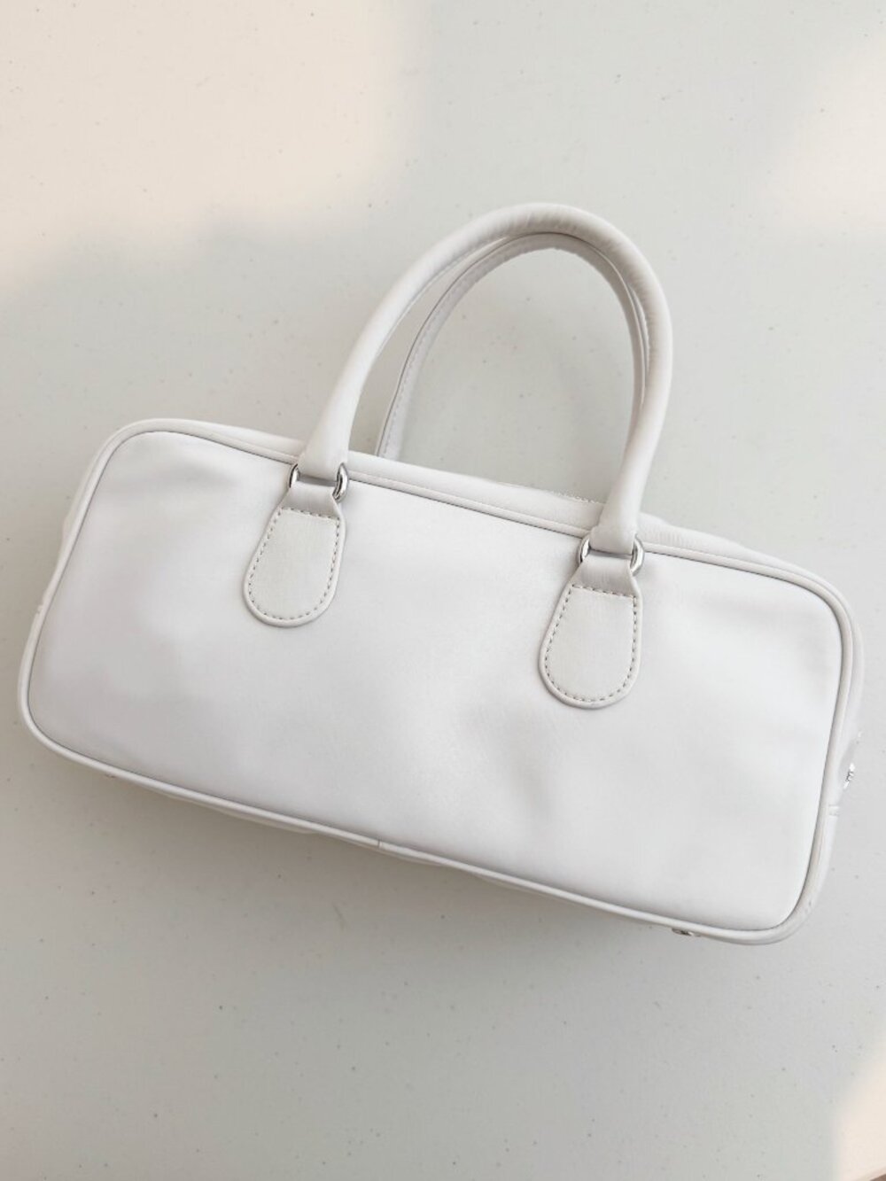 Wilfred Aritzia Lina Bag Ivory Matte Pearl Satin Bowler Zip Handbag 90s Coquette